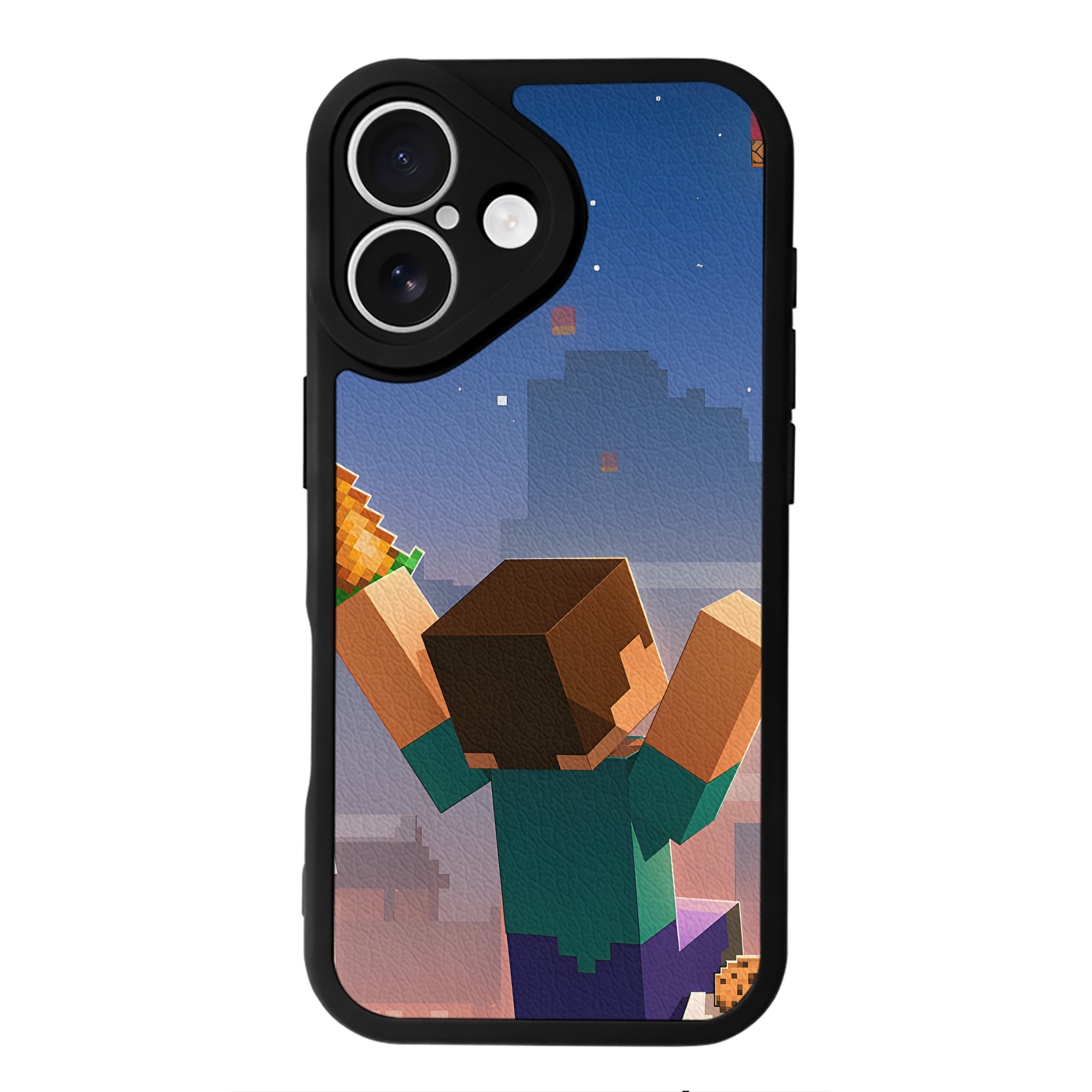 （画像用） マインクラフト ブロックの世界 Minecraft MC Block world 【iPhone 16シリーズ対応】シリコンスマホケース（レザー調） 材質：シリコン